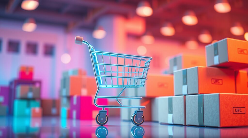 loja online e pacotes de remessa representando comércio eletrônico e dropshipping. Ótimo para ganhar dinheiro online em 2025