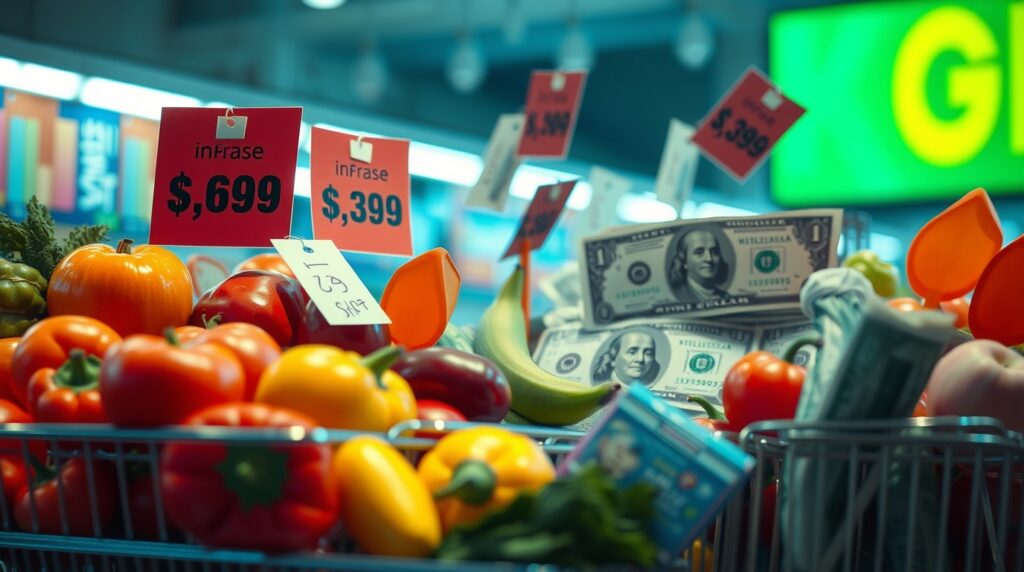 Inflação representada pelo aumento dos preços em produtos do dia a dia.