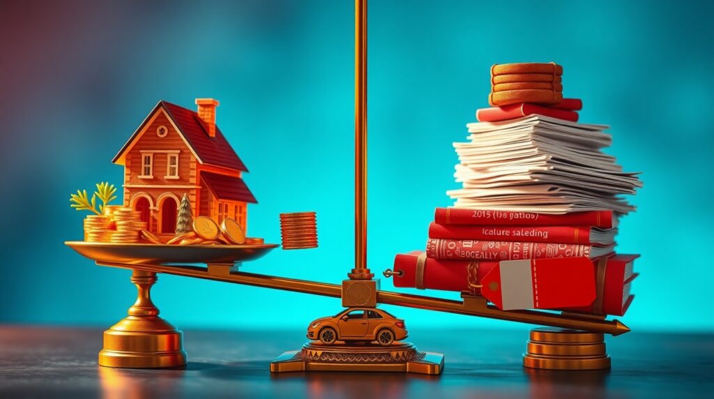 Balança mostrando a diferença entre ativos e passivos.