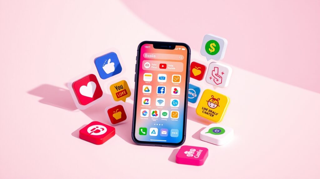 Smartphone mostrando ícones de aplicativos populares de trabalho paralelo no Brasil, como Uber, iFood, cashback e aplicativos de pesquisa