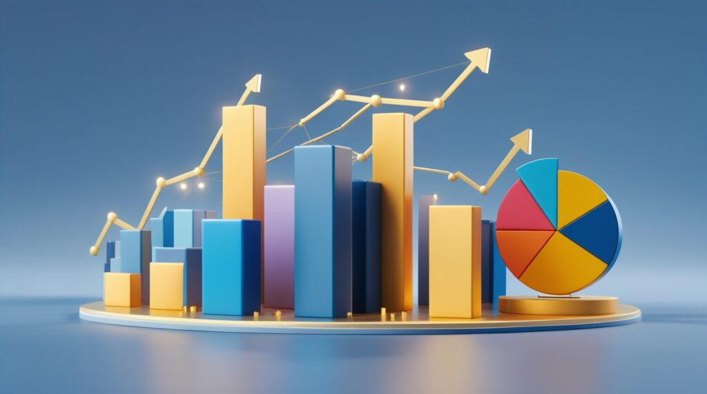 Gráfico colorido mostrando diversificação e crescimento dos investimentos em ETFs.