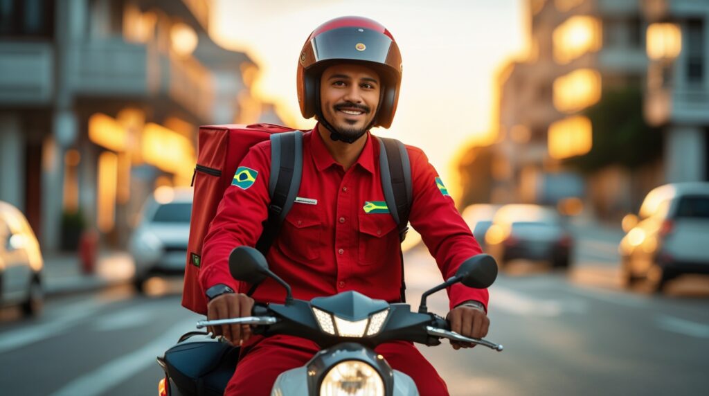 Entregador de delivery fazendo entregas para gerar renda extra em 2025.