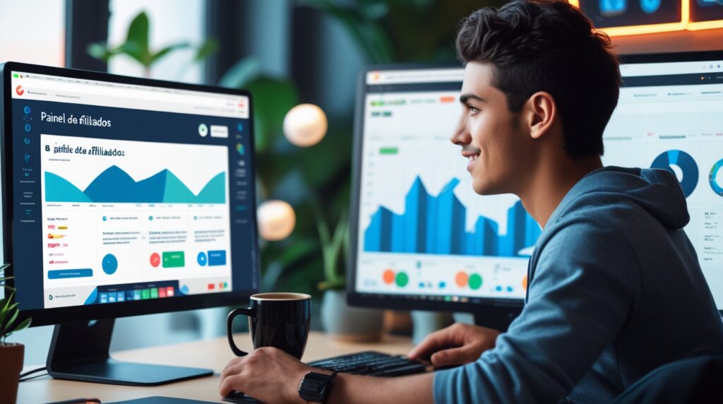 Homem usando ferramentas e plataformas digitais para gerar renda online.