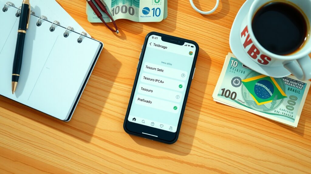Celular mostrando como investir no Tesouro Direto passo a passo.