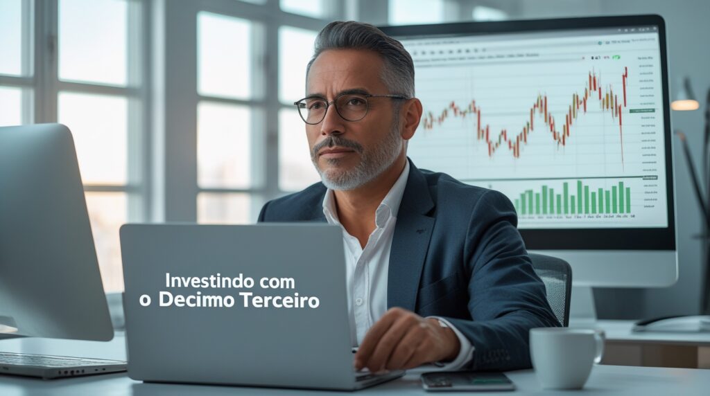 Homem analisando investimentos para aplicar o décimo terceiro salário com sabedoria.