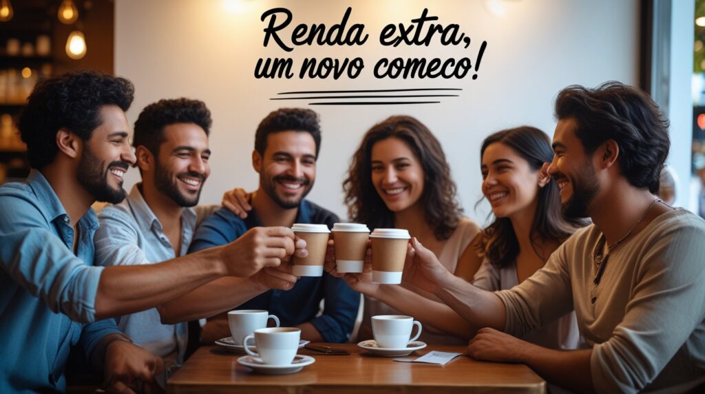 Amigos comemorando conquistas financeiras com o décimo terceiro.